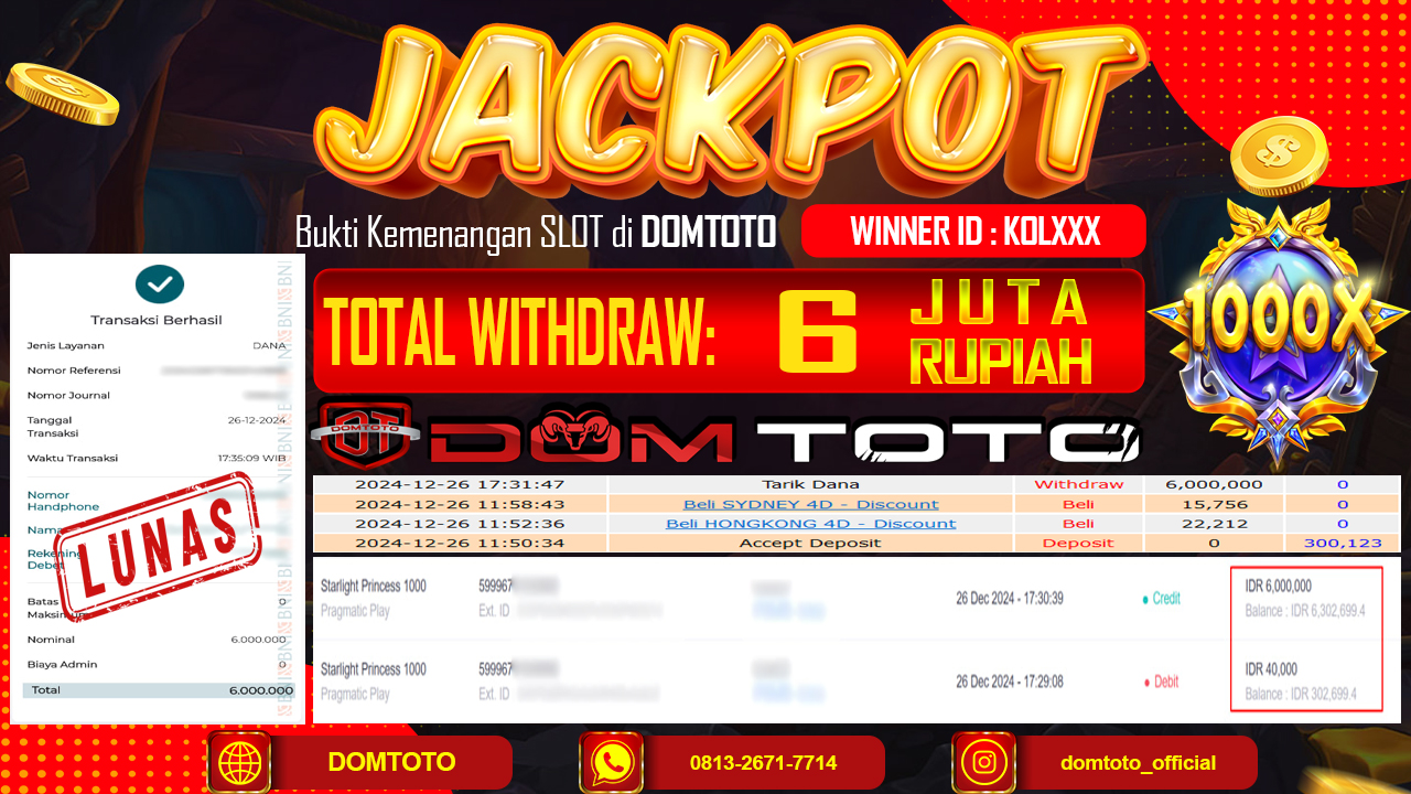 JACKPOT SLOT STARLIGHT PRINCESS 1000  26 DESEMBER 2024